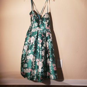 Eliza J Floral Jacquard Fit & Flare Dress Green 14